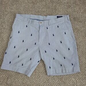 Polo Ralph Lauren SeerSucker Chino Shorts Mens 38 Stretch Classic Fit Embroided‎